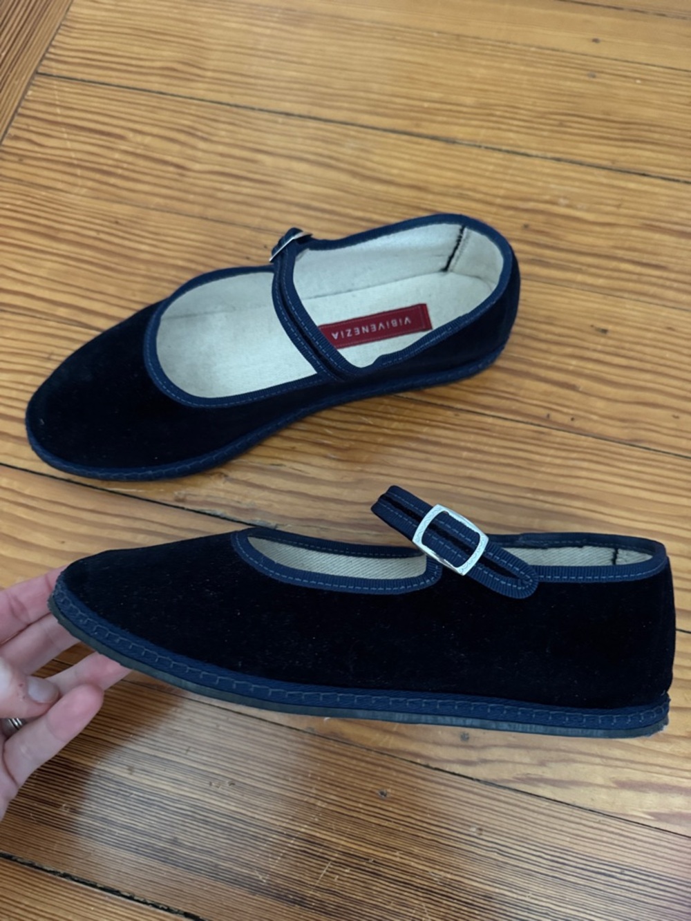 Vibi Venezia 37 Velvet Dark Blue Mary Jane Dress Shoes